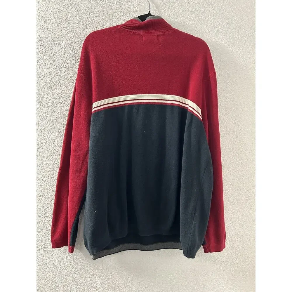 Eddie Bauer Mens Sweater Pullover Long Sleeve 1/4 Zip Red Blue Size XL CabinCore